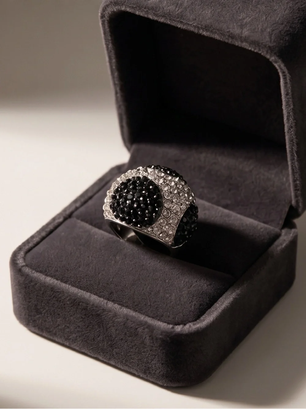 Art Deco Big & Bold Cocktail Dome Ring Black & White CZ’s Size 6 - 7